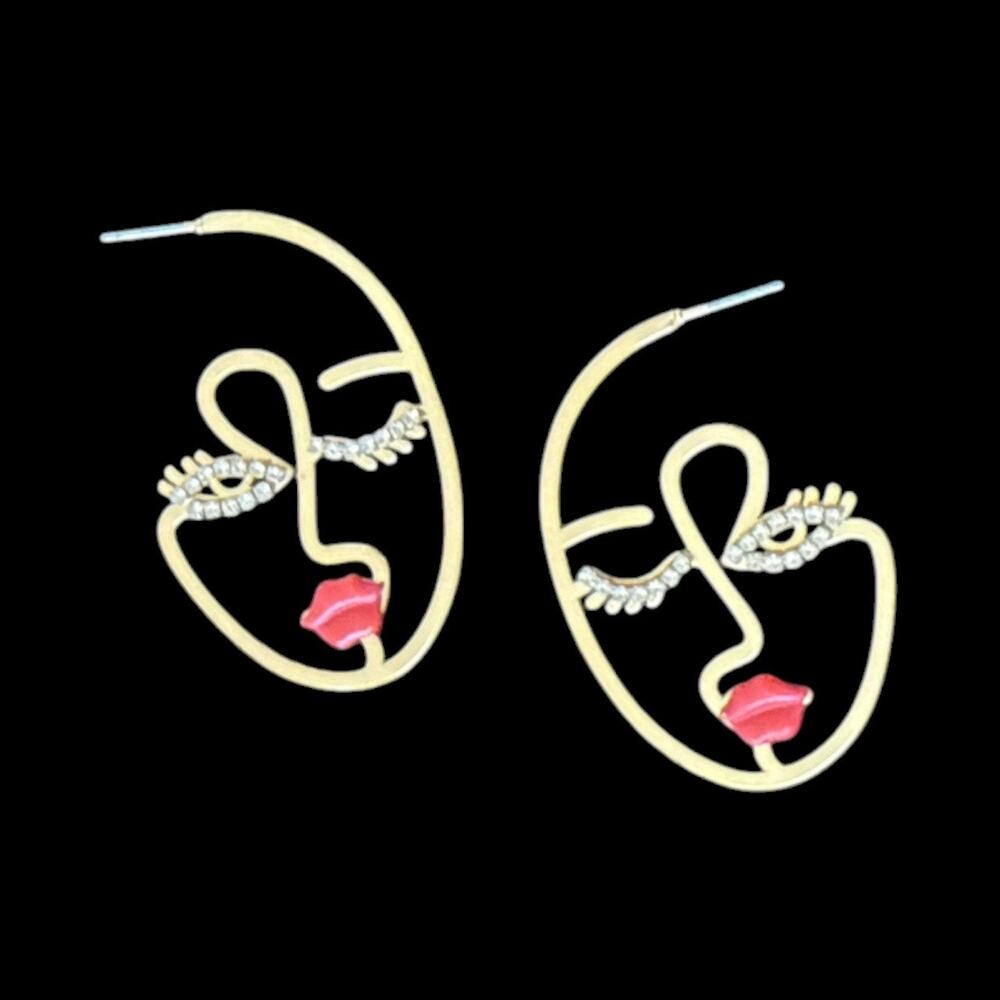NYU NYU Femme Silhouette Gold Wire Art Deco Hoop Earrings -NWT